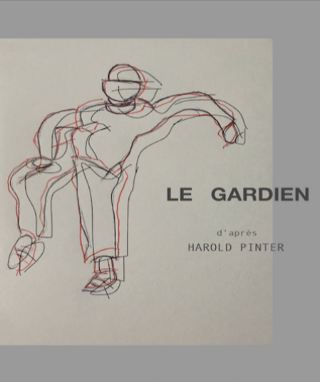 Affiche du spectacle. Illustration sur fond blanc d’une silhouette assez simple en rouge, superposée par une deuxième silhouette en noir, légèrement décalée sur le côté.