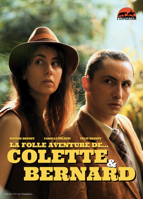 Affiche du spectacle représentant la comédienne et le comédien en photo en costumes, en extérieur.