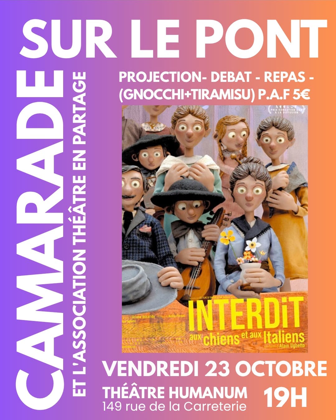 Informations de l’évènement et l’affiche du film incorporée qui est une photo des personnages d’une famille, dans un style de film d’animation.