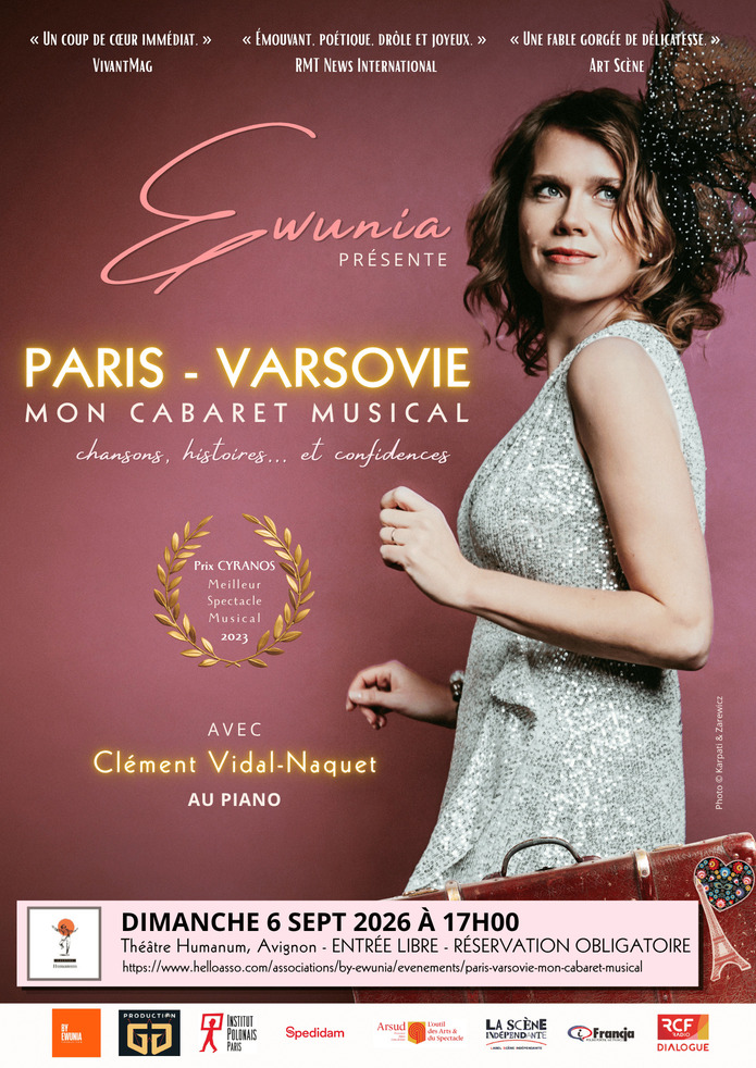 Affiche du spectacle composée de la photo de la chanteuse de profil, avec une robe blanche et des fleurs dans les cheveux ainsi que des informations sur le spectacle.